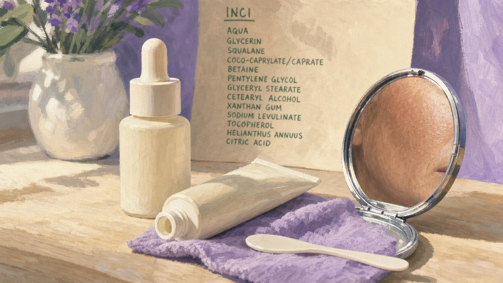 Biotulin danger : flacon de sérum sur peau et ingrédients INCI