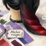 Cheveux noir meche rouge : mèches rouges nettes sur cheveux noirs