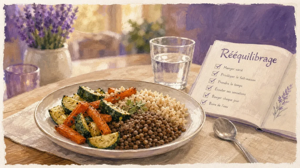 Rééquilibrage alimentaire : 1,5 litre d’eau, assiette repère et erreurs à éviter