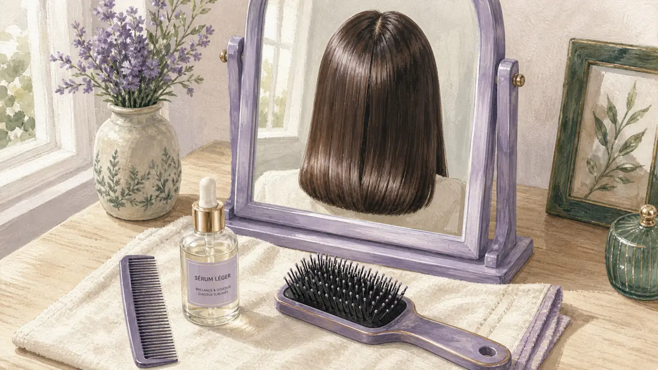 Coupe carré long lisse avec raie au milieu