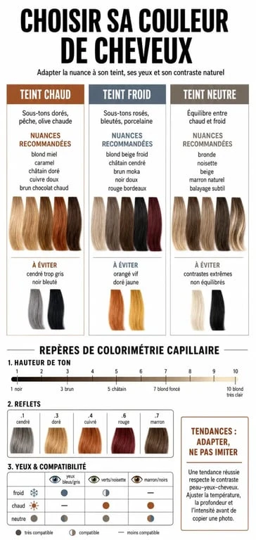 Quelle couleur de cheveux choisir selon le teint, les yeux et la colorimétrie