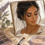 Maquillage pour mariée brune : teintes lumineuses, longue tenue