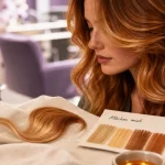 Mèche rousse et miel : reflets dorés sur cheveux