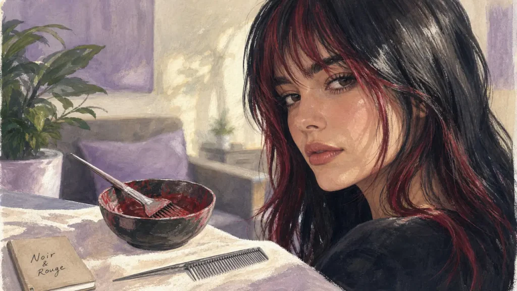 Mèches rouges sur cheveux noirs : rouge cerise, acajou ou bordeaux, quelle nuance choisir ?