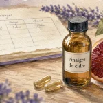 Morosil vinaigre de cidre avis : gélules et vinaigre de cidre sur table
