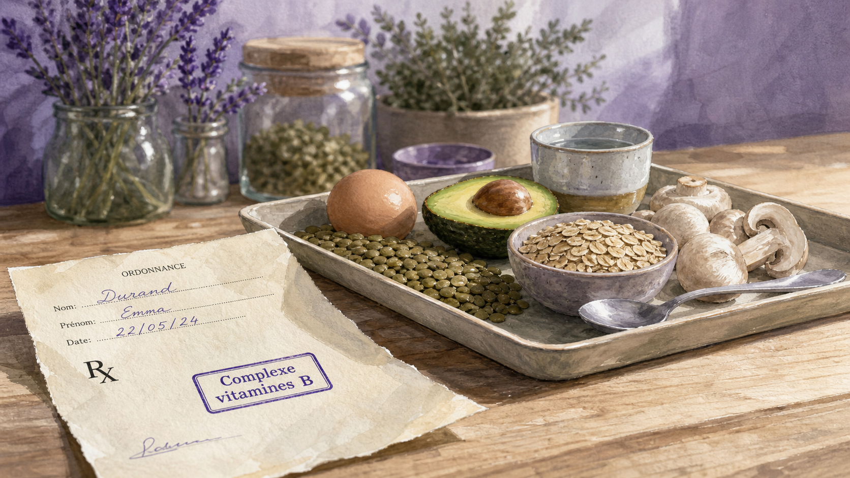 Ou trouver des vitamines B : lentilles, œuf, avoine, champignons sur table