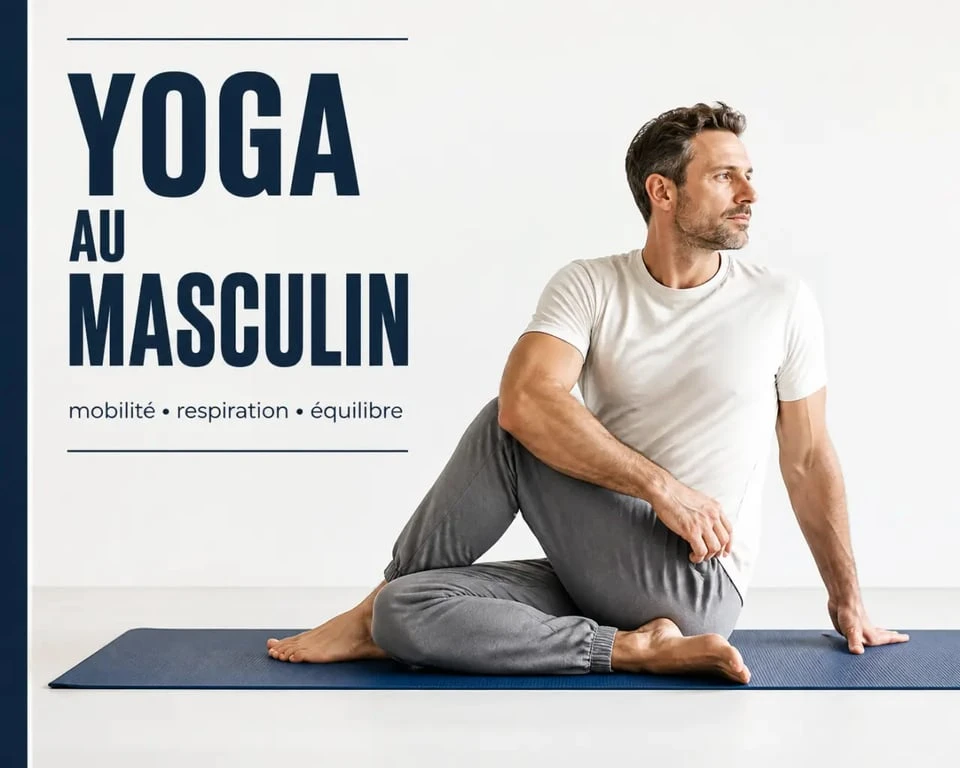 Tenue yoga homme en pantalon souple et t-shirt respirant pendant une séance douce