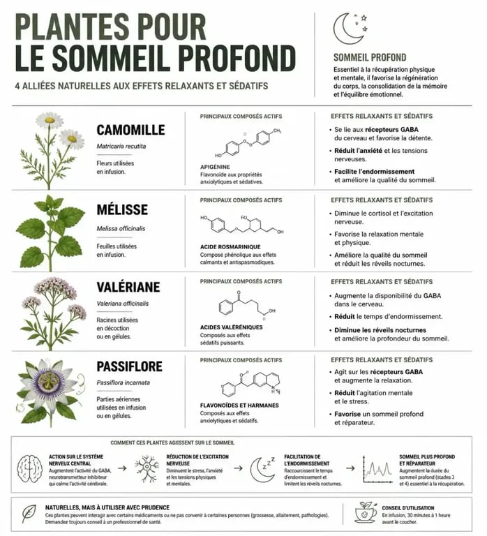 Infographie des plantes pour une tisane sommeil profond efficace