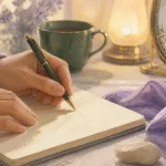 Psoriasis signification spirituelle : mains écrivent sur un carnet, armure émotionnelle