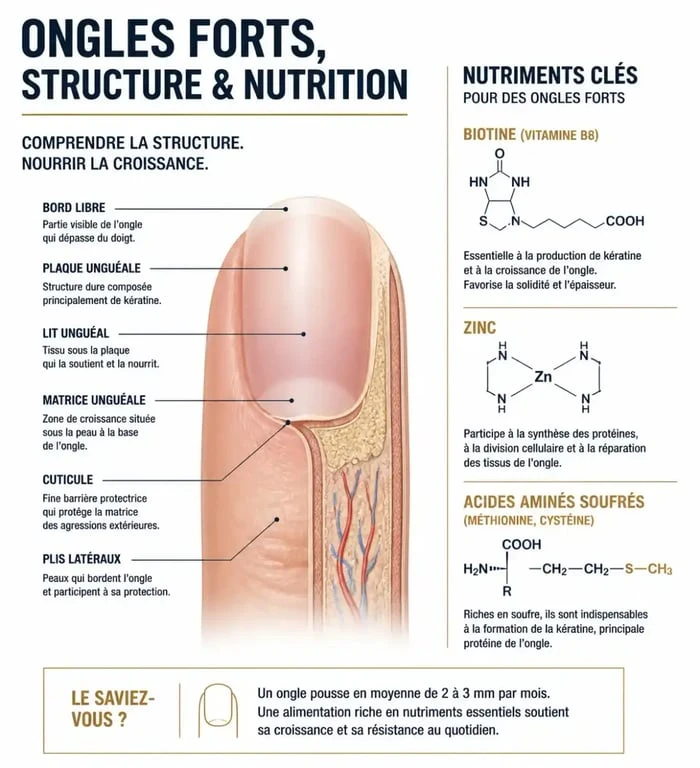 Schéma des nutriments essentiels pour des compléments alimentaires ongles sains