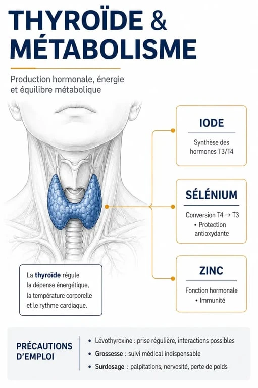 Complément alimentaire thyroïde : schéma des nutriments clés et des précautions d’emploi