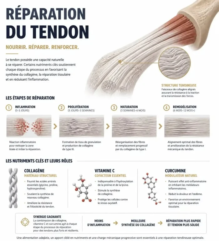 Infographie sur les compléments alimentaires pour la tendinite et la réparation des tendons