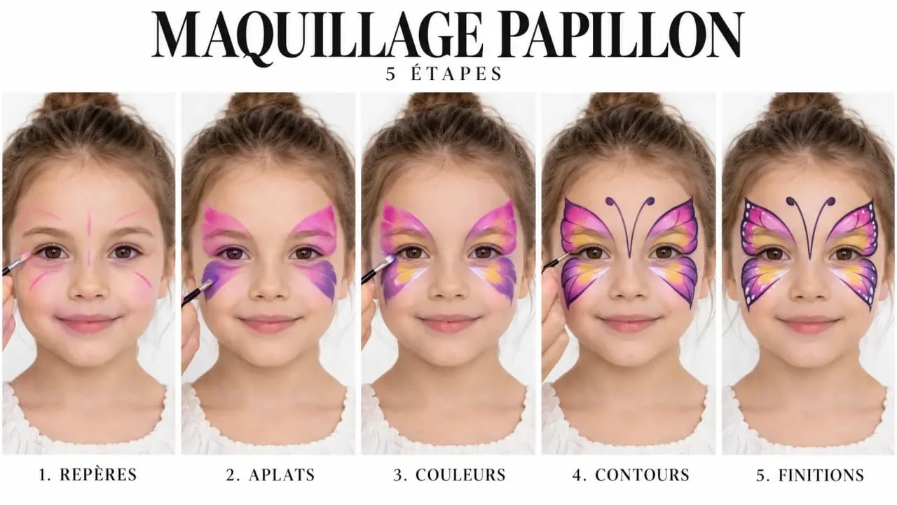 Les cinq étapes d’un maquillage papillon pour enfant