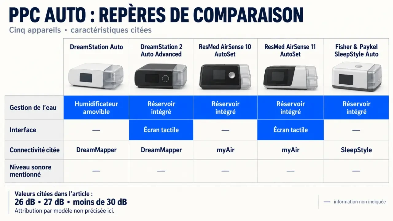 Avis appareil apnée du sommeil Dreamvent Auto : comparaison visuelle des appareils DreamStation et concurrents