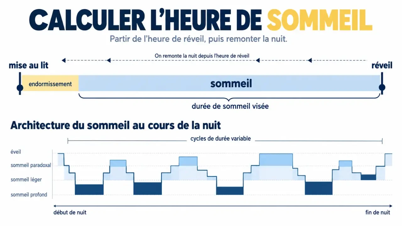 Infographie sur le calcul heure de sommeil, la durée de sommeil et les cycles nocturnes