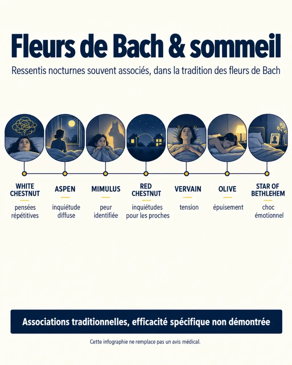 Infographie sur la fleur de Bach sommeil et les associations émotionnelles traditionnelles