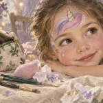 Maquillage licorne : visage enfant féerique, corne et étoiles, sans surcharge